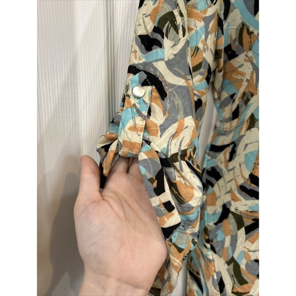 Notations Plus Size 1X Turquoise Gray Abstract Print Blouse Tunic Stretch Knit - Picture 5 of 8